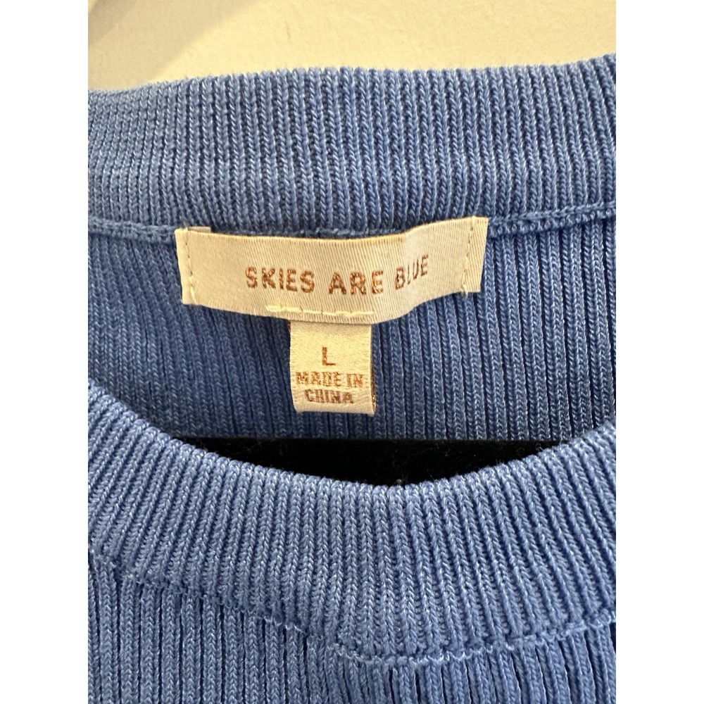 Skies Are Blue Womens Blue Knit Cap Sleeve Lace Detail Top Size L - Picture 3 of 5